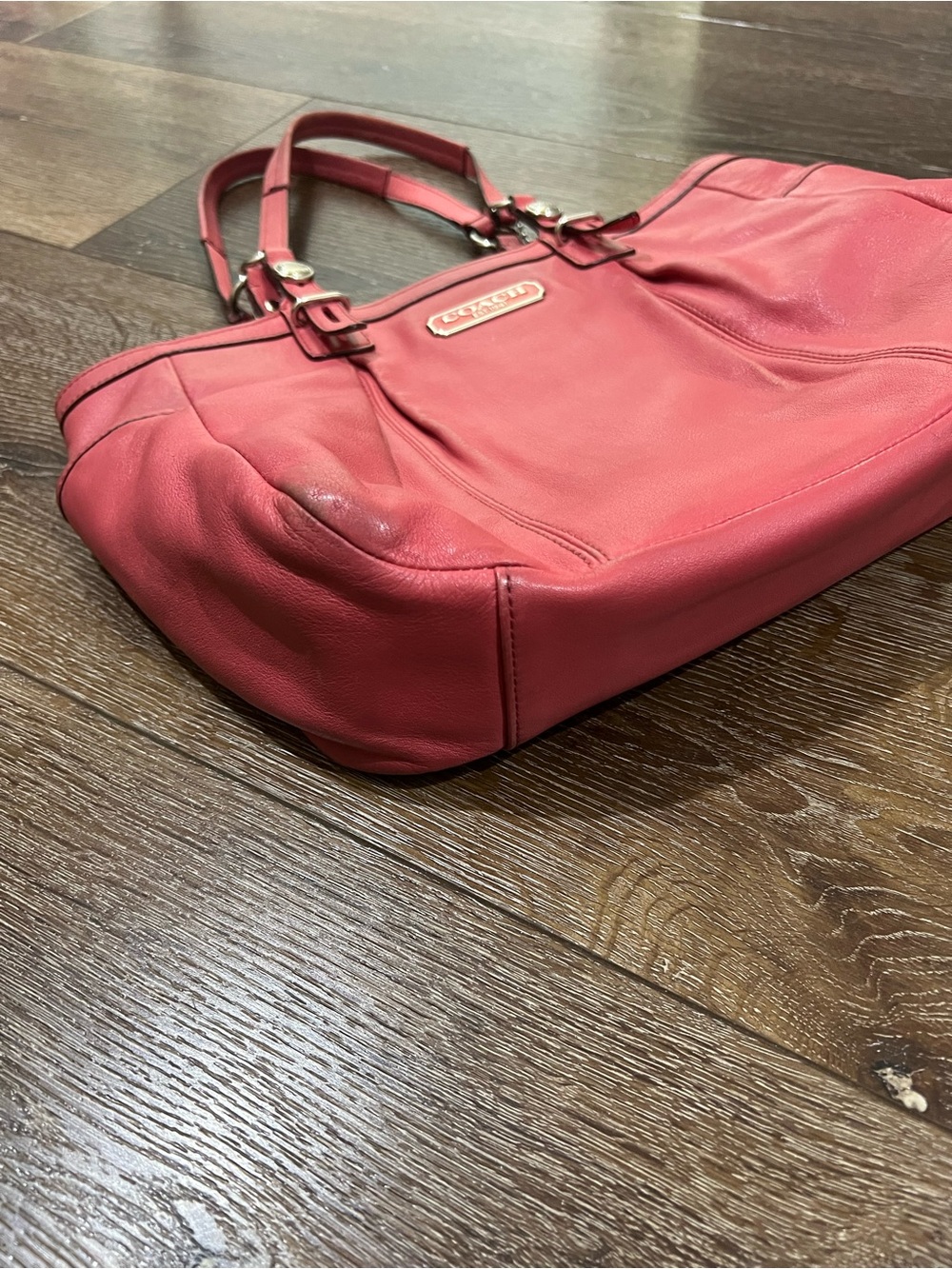 Coach east west gallery Coral pink Leather Tote with Logo Plaque - Picture 5 of 12
